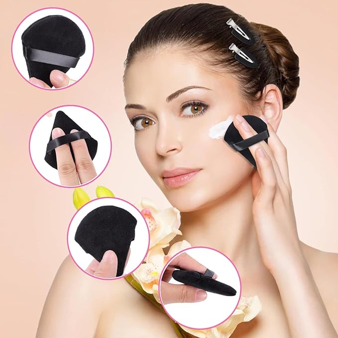 12 Pieces Powder Puff Face Triangle Powder Puff Soft Velour Makeup Puff Velour Puffs for Face Wet and Dry Cosmetic Foundation,Body Powder Blender Loose Mineral Powder Makeup Tool (Black,12 Pcs)