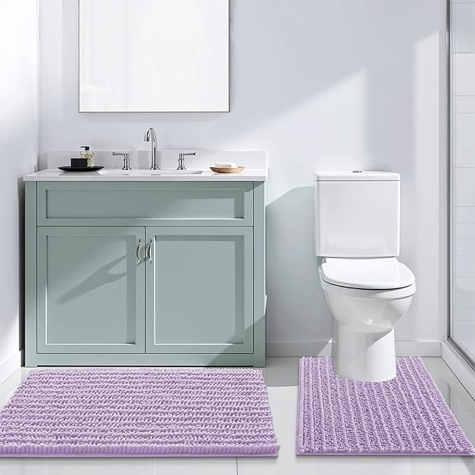 Arotive Luxury Chenille Bathroom Rug Mat, Extra Soft Thick Absorbent Shaggy Bath Rugs, Non-Slip Machine Wash Dry, Plush Bath Mats for Bathroom, Shower and Tub, 60x24, Light Purple