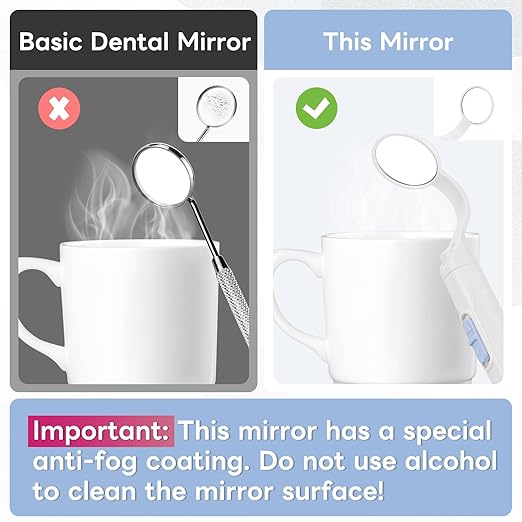 Rechargeable LED Dental Mirror with USB Charging Function, Anti-Fog Mirror Surface, White & Yellow Dual Lighting, Detachable Design for Easy Cleaning(Blue)
