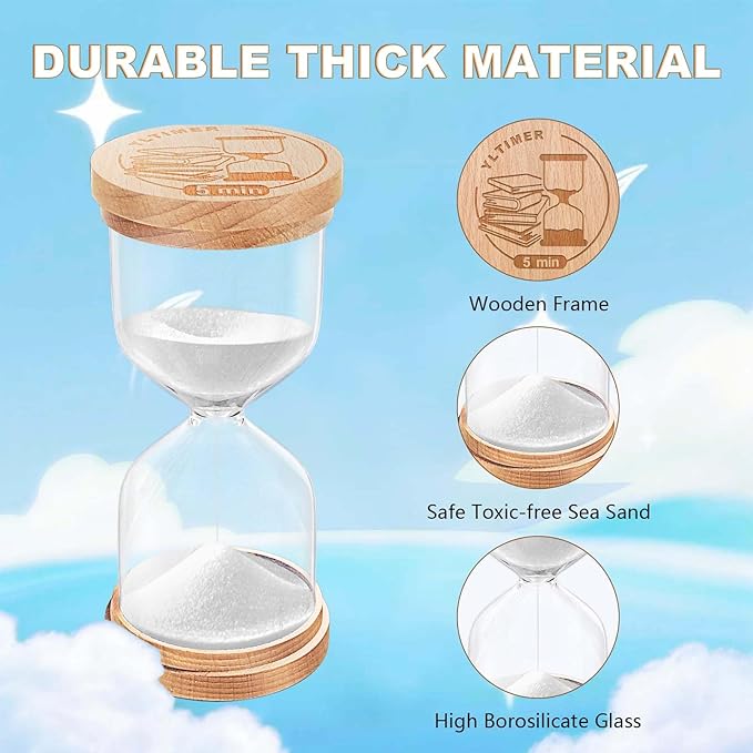 30 Minute Sand Timer Hourglass, Beech Wood White Sand Watch 30 Min,Mini Sand Clock, Reloj De Arena,Small Sandglass Hour Glass for Kitchen, Home Decorative (White)