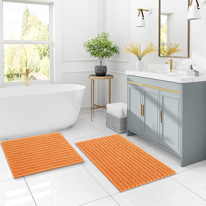 Arotive Luxury Chenille Bathroom Rug Mat, Extra Soft Thick Absorbent Shaggy Bath Rugs, Non-Slip Machine Wash Dry, Plush Bath Mats for Bathroom, Shower and Tub, 30x20, Orange