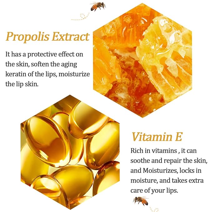 2 PCS Bee Lip Balm Lip Mask Honey Pot, Honey & Strawberry Lip Mask Propolis Moisturizing Lip Balm with Stick - Hydrating Prevention Dry and Cracked Lip Scrubs Exfoliato Lip Wrinkle Care