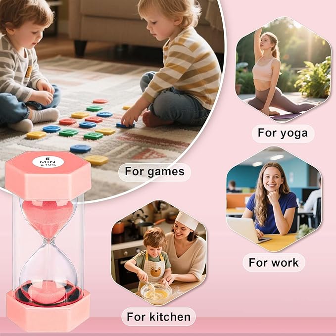 25 Minute Hourglass Sand Timer, Plastic Sandglass Watch Timer, Unbreakable Green Sand Clock Hour Glass 25 Min for Classroom, Games (Pink)