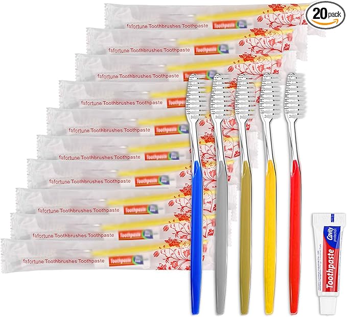 20pcs Disposable Toothbrushes with Toothpaste (5 Colors)
