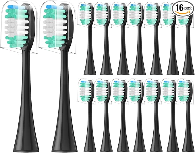 Replacement Toothbrush Heads 16 Pack Compatible with AquaSonic Black Series, Vibe Series, and Duo Series Pro Electric Toothbrush, Black