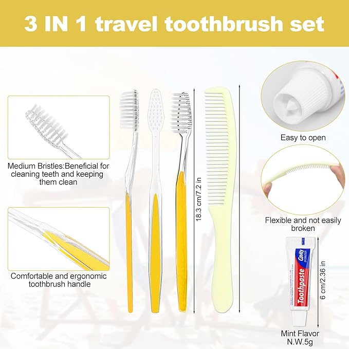 100 Pack Disposable Toothbrushes with Toothpaste and Comb for Homeless Individually Wrapped-Suitable for Hotel,Air Bnb,Shelter/Homeless/Nursing Home/Charity 1