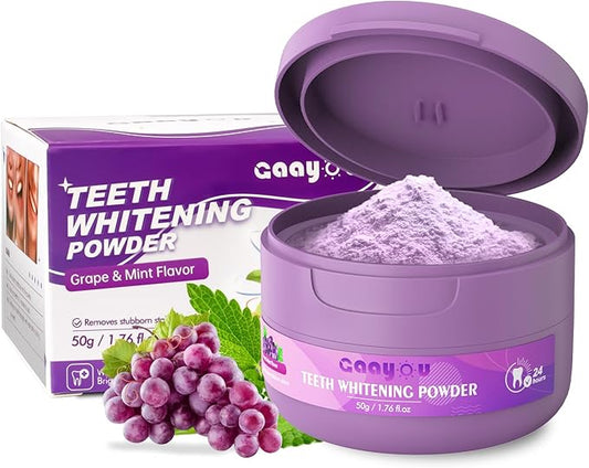 Purple Teeth Whitening Powder, Grape & Mint Flavor Natural Teeth Whitener, Color Corrector Toothpaste Powder for Tooth Stain Removal