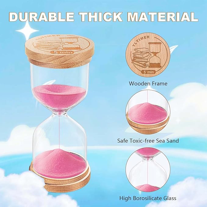1 Minute Sand Hourglass, Wooden Sand Timer, Small Hour Glass Clock, Pink Sandglass 1 Min for Classroom,Toothbrush,Game,Decorative (Pink)