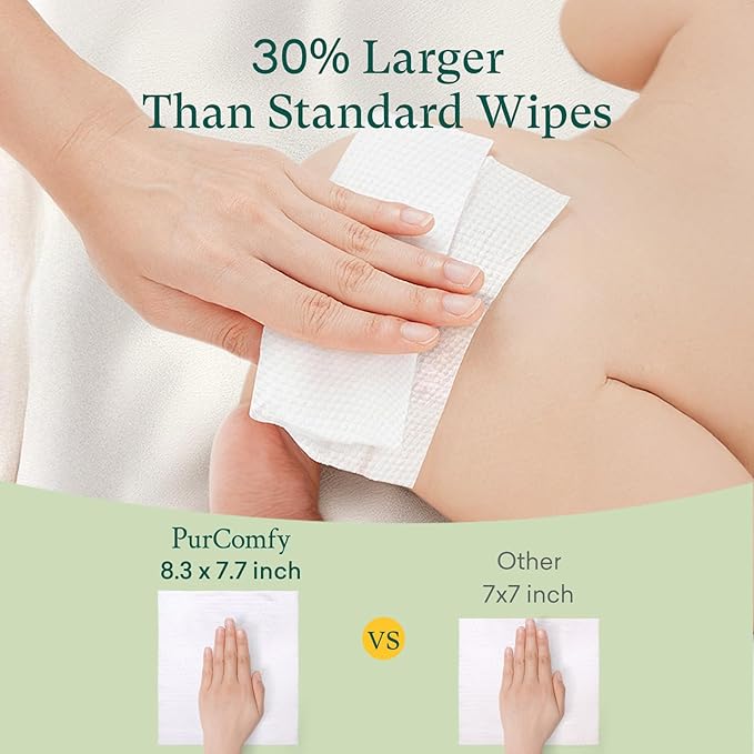 PurComfy Baby Wipes Unscented, 6 Flip-Top Packs + 6 Travel Pack 99.9% Water Wipes with Plant Based, Hypoallergenic for Sensitive Newborn Skin, Total 408 Count Wet Wipes