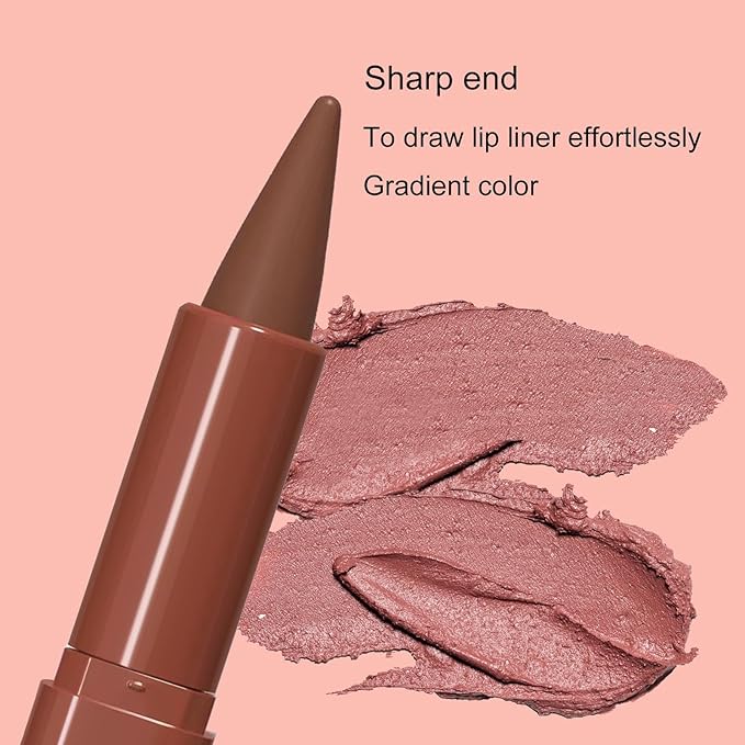 2-in-1 Gradient Red Lip Liner & Lipstick, Waterproof Long Lasting Matte Dark Red Lip Liner Pencil, Makeup Smudge proof lip liner with Cone Tip (07#-Vivid Auburn)