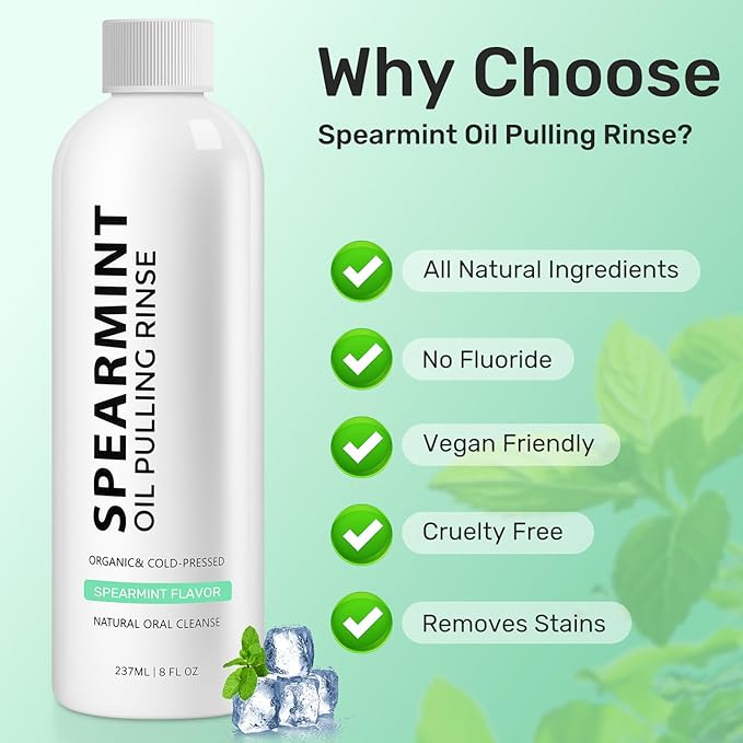 2pcs Spearmint Oil Pulling Rinse，Cold-Pressed Coconut Oil for Whitening Teeth Mouthwash，Organic Peppermint Pulling Oil Maintain Gum Health & Freshness Breath