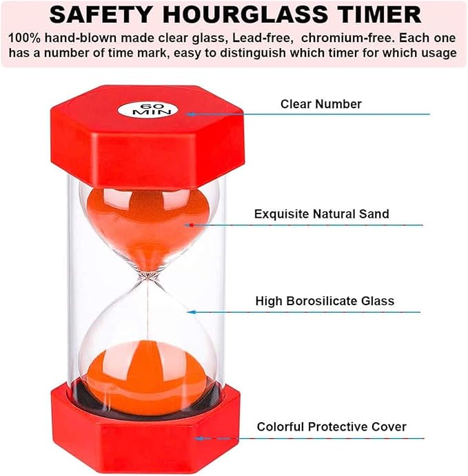 1 Minute Sand Timer SuLiao Hourglass, Red Sand Watch, Reloj de Arena 1 Minuto, Plastic Hour Glass Sandglass Timer for Kids, Classroom, Home, Decoration