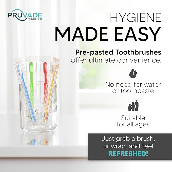 100 Pack Disposable Toothbrushes with Toothpaste Built In | Mint Prepasted Toothbrushes Individually Wrapped - Blue Single Use Waterless Toothbrush with Soft Bristles for Work, Camping, Travel