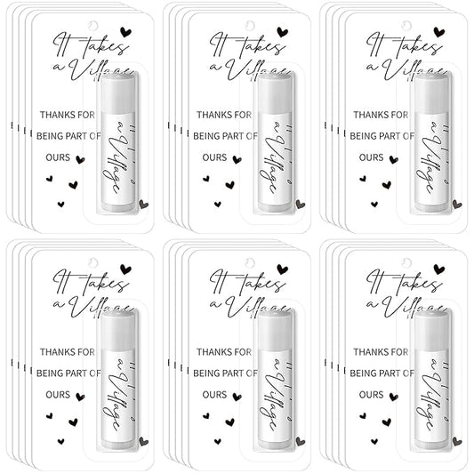 30 Pack Christmas Employee Appreciation Gift Lip Balms Bulk Staff Teacher Team Volunteer Thank You Gift Thanksgiving Christmas Appreciation Party Favor for Women Men(It Takes A Village,White)