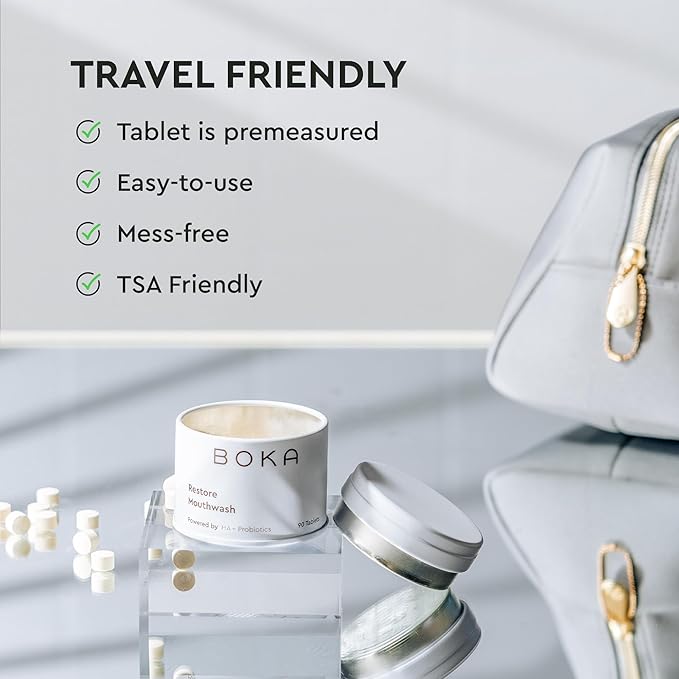 Boka Travel Size Mouthwash Tablets - Hydroxyapatite, Fluoride Free & Alcohol Free - Chewable Tablets to Freshen Breath, Kill Odor Quickly - (90 Pcs, Mint)