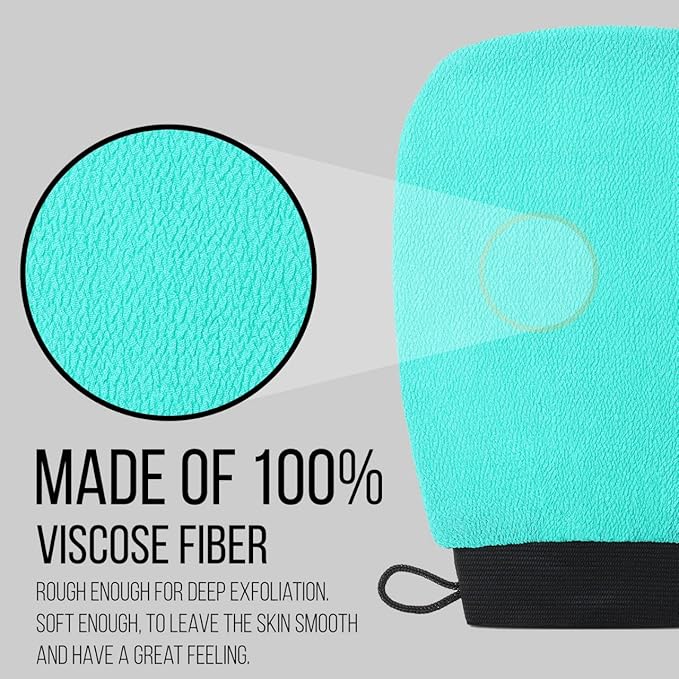 Valitic Exfoliating Glove Body Scrubber - Exfoliating Mitt Dead Skin Remover, Shower Face and Body Exfoliator - Korean Style Skin Scrubber Washcloth - Spray and Self Tan Remover, Pair Turquoise