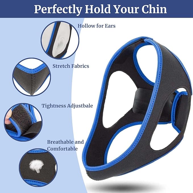 2Pcs Airflow Jaw Strap, Anti Snoring Chin Strap for Sleeping, Adjustable Chin Strap for Men and Women, Breathable Chin Strap to Keep Mouth Closed, Effective Anti Snoring Solution