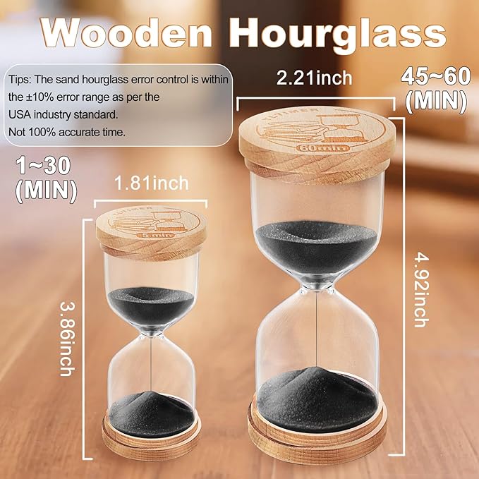 3 Minute Sand Timer,Beech Wooden Hourglass Sand Clock,Reloj De Arena,Small Black Hour Glass Sandglass, Game, Desk Office Decoration (Black)