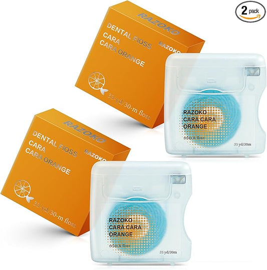 RAZOKO Coconut Oil Infused Woven Dental Floss, Vegan and Cruelty-Free, Orange Scent, 4 Month Supply (33 Yds x 2 Units)