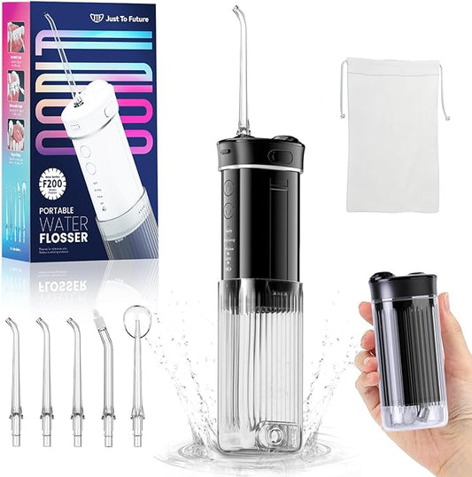Portable Mini Water Dental Flosser for Teeth Cleaning Pick,Travel Oral Irrigator with Telescopic Water Tank,4 Modes and Waterproof Design - Perfect for Braces,Bridges,and Dental Care (Black)