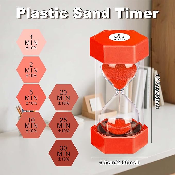 10 Minute Hourglass Sand Timer, Unbreakable Red Hourglass Sand Watch 10 Min, Reloj De Arena 10 Minutos, Colorful Plastic Hour Glass Sandglass for Classroom Games （Red