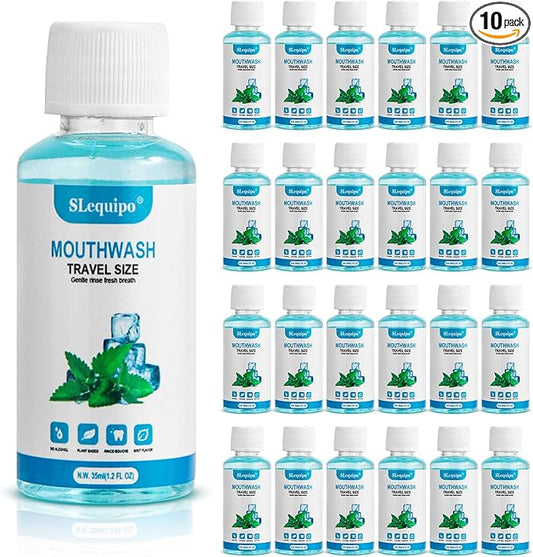 10 pcs Travel Size Mouthwash Bulk Mini Mouthwash, Fresh Mint Portable Mouthwash Individual 1.2oz/35ml Mouthwash Bottles for Travel Toiletry Kits, Blue