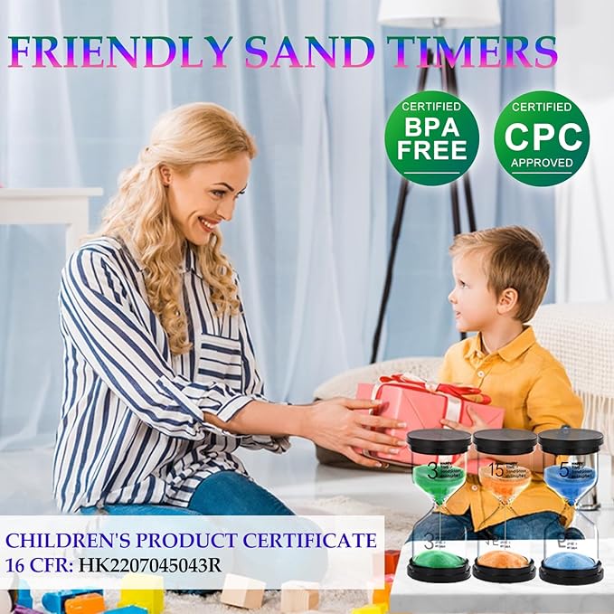 15 Minute Sand Hourglass Timer: Plastic Sand Clock 15 Min, Hour Glass Colorful Sandglass Timer for Kids, Games, Classroom, Kitchen, Decoration