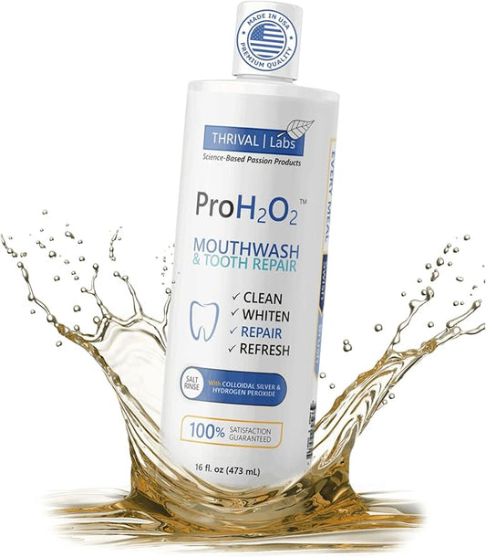 ProH2O2 Natural Mouthwash, Salt Swish, & Tooth Repair by Thrival Labs, Press Top Dispensing, 16 Fluid Ounces