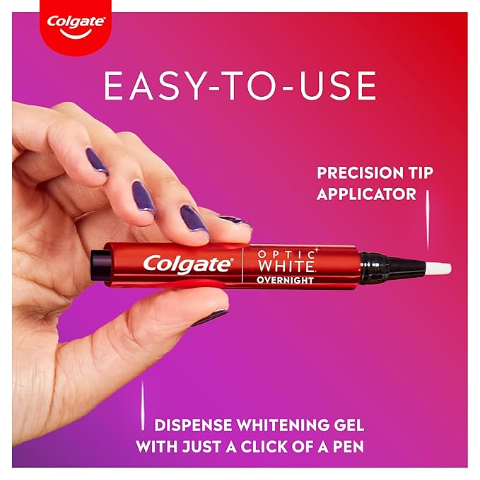 Colgate Optic White Overnight Teeth Whitening Pen, Enamel Safe and Vegan, Teeth Stain Remover to Whiten Teeth, Teeth Whitening for Sensitive Teeth, 35 Nightly Treatments Per Pen, 0.08 Oz,2 Pack