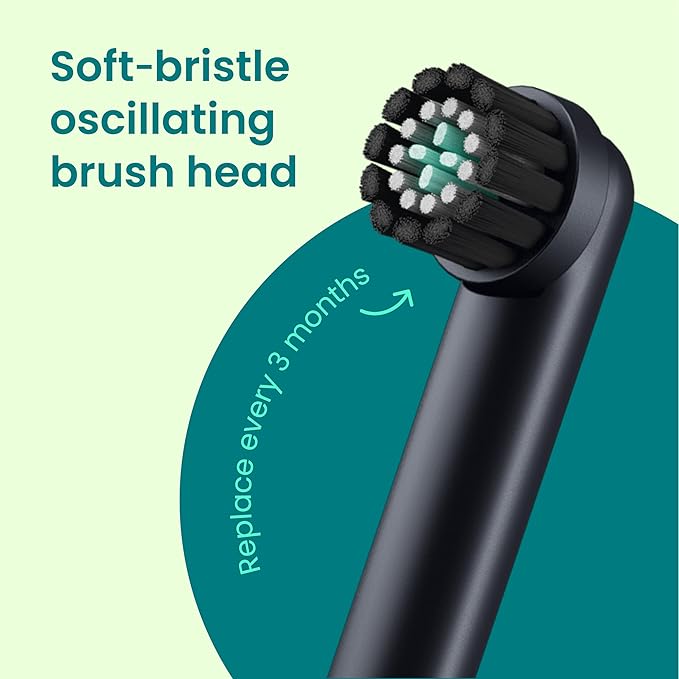 Quip Rev 360 Oscillating Rechargeable Electric Toothbrush with Replaceable Brush Head - Soft Bristles, Pressure Sensor, 3 Intensities, 30-Day Battery Life, Travel Case - Blue Stone