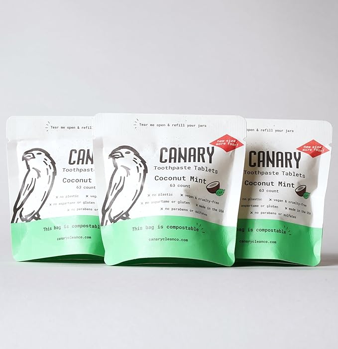 Canary Nano Hydroxyapatite Toothpaste Tablets Coconut Mint - Remineralizing, Fluoride Free, All Natural Tabs with Xylitol - Great for Travel, Plastic Free - 189 Count
