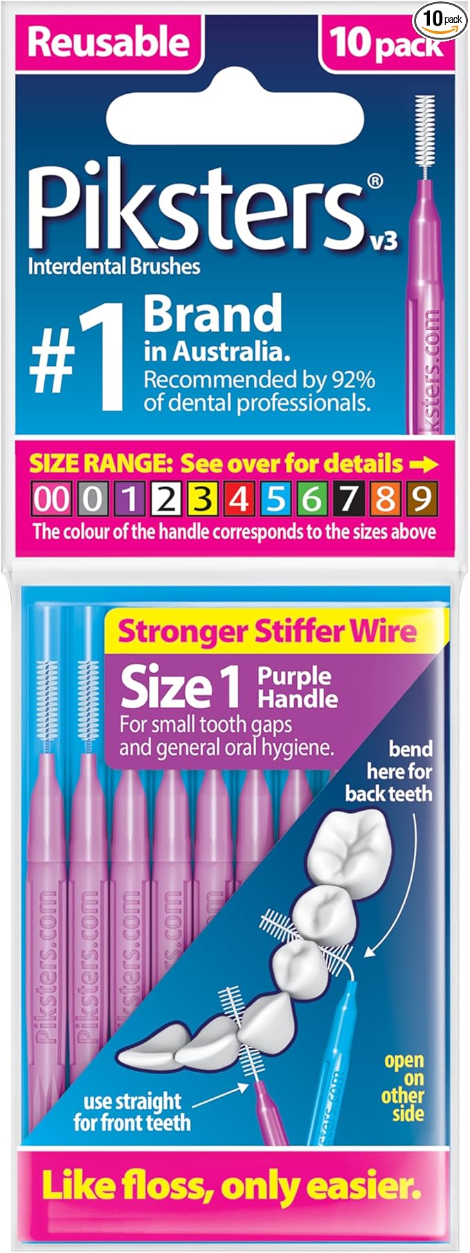 Piksters Interdental Brushes, Size 1, Purple Handle