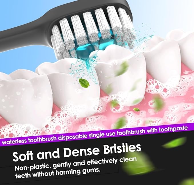 Pinkart 5 in 1 Disposable Toothbrushes with Toothpaste – Individually Wrapped Mini Travel Toothbrushes with Prepasted Toothpaste, Mouthwash Beads, Floss & Tongue Scraper | to-Go Oral Care (96 Count)