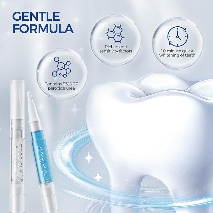 Teeth Whitening Kit for Sensitive Teeth,with 32X Waterproof LED Accelerator Light&4 Carbamide Peroxide Pen&14 Pcs Teeth Whitening Strips&1 Remineralization Pen,Tooth Whitener Professional Oral Care