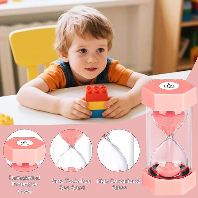 25 Minute Hourglass Sand Timer, Plastic Sandglass Watch Timer, Unbreakable Green Sand Clock Hour Glass 25 Min for Classroom, Games (Pink)
