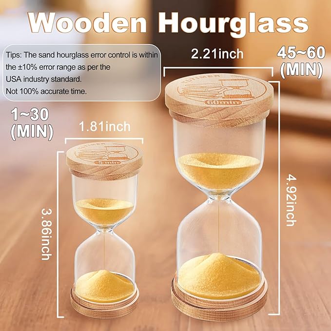 20 Minute Sand Timer, Wood Gold Sand Clock for Kids, Small Hourglass, Sandglass Hour Glass 20 Min for Classroom,Game,Decorative (Gold)