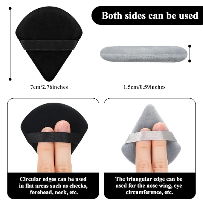 Maitys 12 Pieces Powder Puff Triangle Face Makeup Cosmetic for Loose Powder Soft Body Washable Reusable Foundation Sponge Mineral Wet Dry Makeup Tool for Women(Small,Black, Gray)