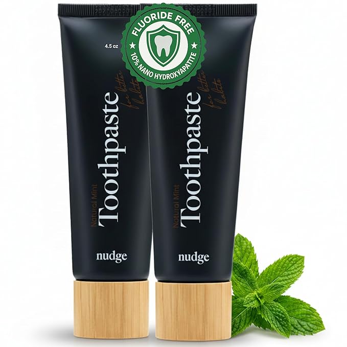 Nudge 10% Nano Hydroxyapatite Toothpaste, Remin+™ Formula with Vitamin E, Fluoride-Free, SLS-Free, Helps Remineralize Enamel, Supports Dry Mouth Relief and Sensitive Teeth, Mint, 4 oz (Pack of 2)