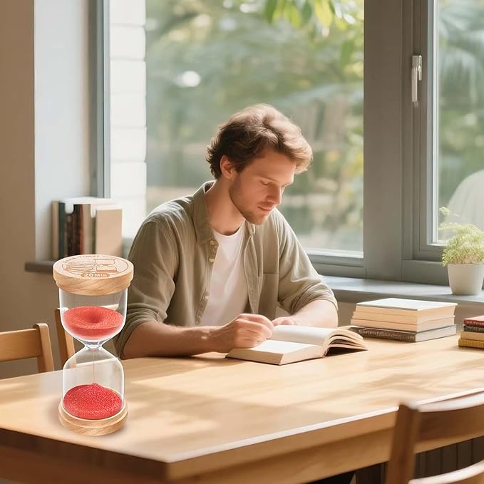 2 Minute Sand Timer, Wooden Hourglass Sand Clock, Small Wood Red 2 Min Hour Glass, Two Minutes Sandglass for Brushing Teeth, Reloj De Arena, Classroom, Game, Kitchen, Home, Office