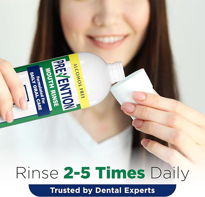 Prevention Daily Care Alcohol-Free Mouthwash, Hydrogen Peroxide Teeth Whitening with Soothing Fresh Mint for Bad Breath Treatment, Fluoride-Free Gum Care Oral Mouth Rinse 16 oz 4 Pack