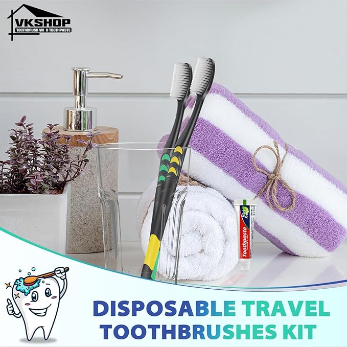 120 Pack Disposable Toothbrushes with Toothpaste,Individually Wrapped for Adults,Travel, Hotel,Donation,Homeless Shelters,OCC Care Packages - Medium Bristle (Black)