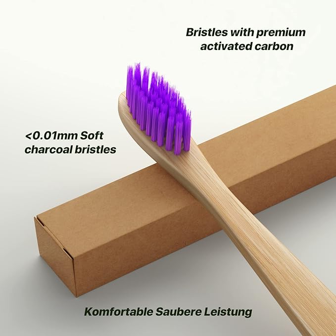 10 Pack Beige Bamboo Toothbrushes | Biodegradable & Compostable Eco-Friendly Natural Bamboo Charcoal Toothbrushes | BPA Free Soft Bristles Wooden Toothbrush - 100% Recycled Packaging