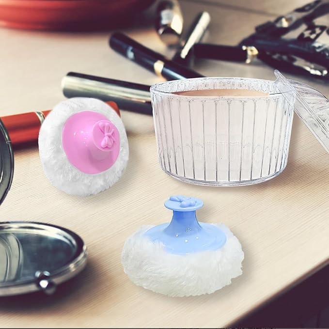3 Pcs Body Powder Puff and Container, Large Soft Face Body Powder Puff Dish Fluffy for Women