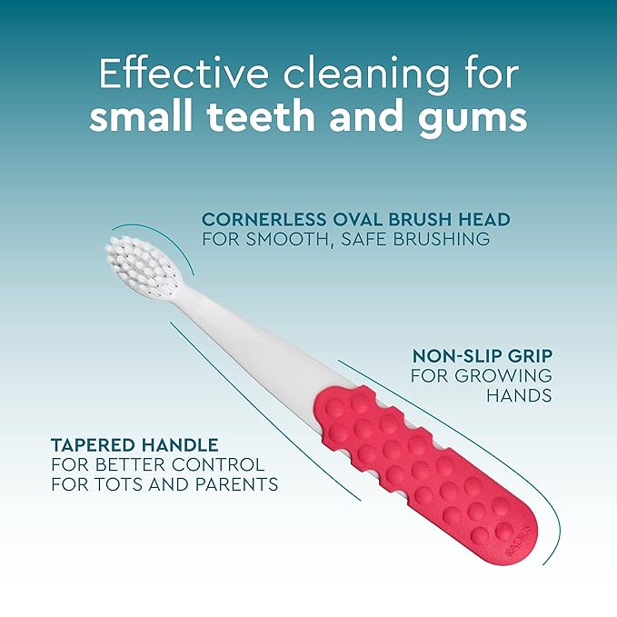 RADIUS Totz Plus Brush Kids Toothbrush Silky Soft BPA Free ADA Accepted Designed for Delicate Teeth & Gums for Children 3 Years & Up - PurpleGrey - Pack of 1