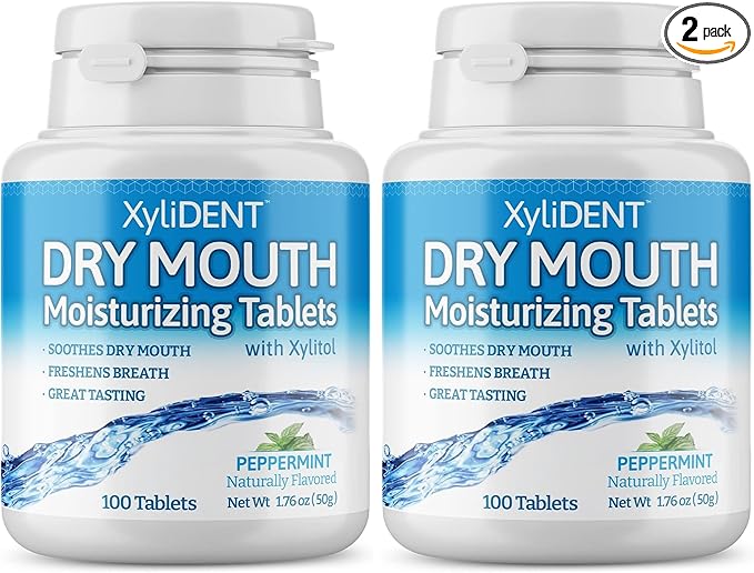 Nature's Stance XyliDENT Xylitol Tablets for Dry Mouth Relief - Stimulates Saliva, Freshens Breath, Reduces Acid Production, Fast Acting Relief, 100 Count (Peppermint) (Pack of 2)
