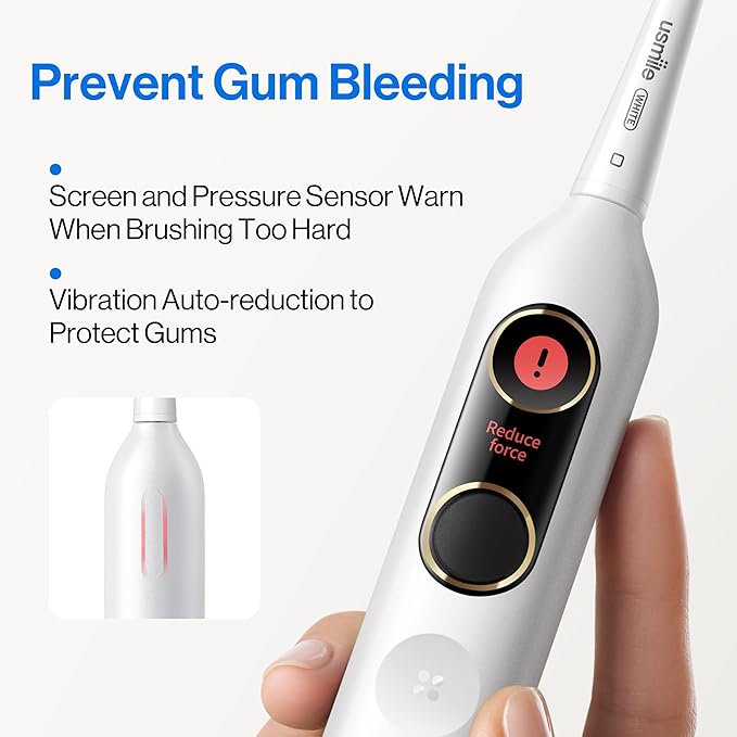 usmile Y10 PRO Rechargeable Electric Toothbrush with Smart Display, Missed Spot Detection, Pressure Sensor, 180-Day Battery Life, IPX8 Waterproof, Travel-Friendly with 2 Brush Heads