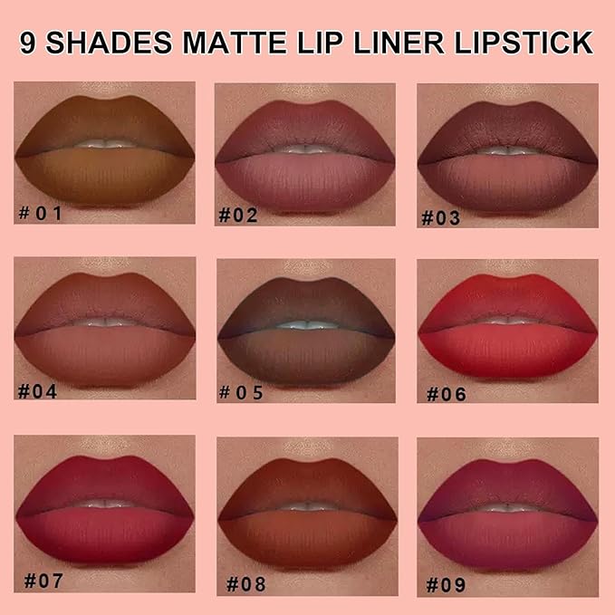 2-in-1 Gradient Red Lip Liner & Lipstick, Waterproof Long Lasting Matte Dark Red Lip Liner Pencil, Makeup Smudge proof lip liner with Cone Tip (07#-Vivid Auburn)