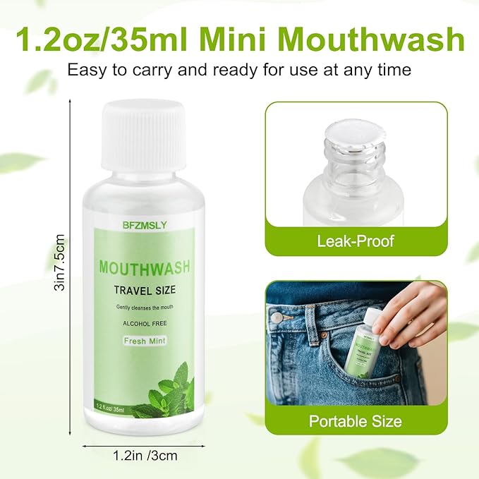 15 Pc Travel Size Mouthwash, 1.2oz/35ml Mini Mouthwash, Alcohol-Free, Portable Oral Rinse for Travel, Hotels, On-The-Go (Mint)