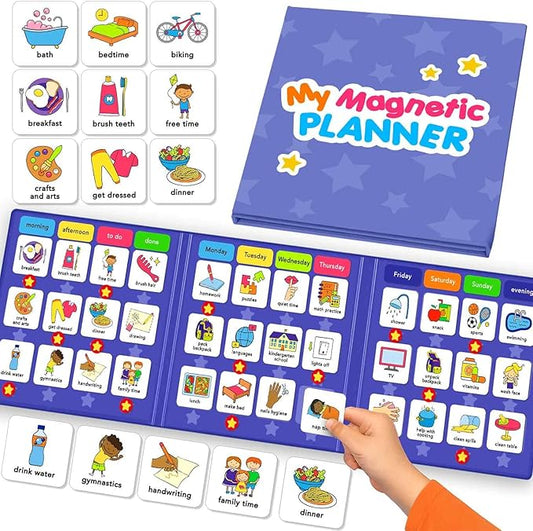 QUOKKA Magnetic Chore Chart for Kids with 72 Routine Magnets & Star Rewards - Foldable Visual Daily Responsibility Schedule and Behavior Chart for Kids - Help Kids Build Good Habits and Independence
