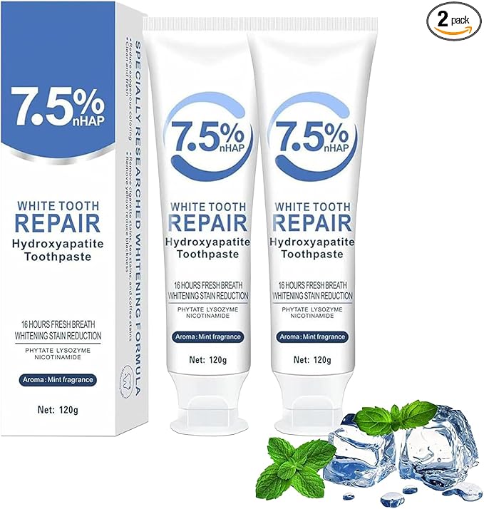 2PCS Hydroxyapatite Toothpaste, Deep Cleansing Toothpaste, Advanced Enamel Protection, Gentle and Effective Formula, Fresh Mint Flavor, for Sensitive Teeth